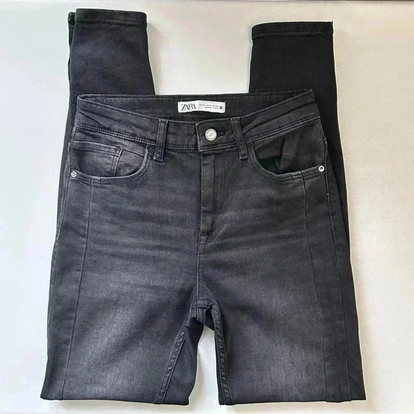 Zara High Rise Skinny Jeans Ankle Snaps Washed Black Size 2 - Picture 14 of 14